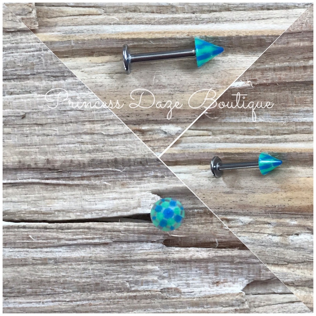 Teal Blue Cone Labret Monroe Tragus Earring Piercing Jewelry